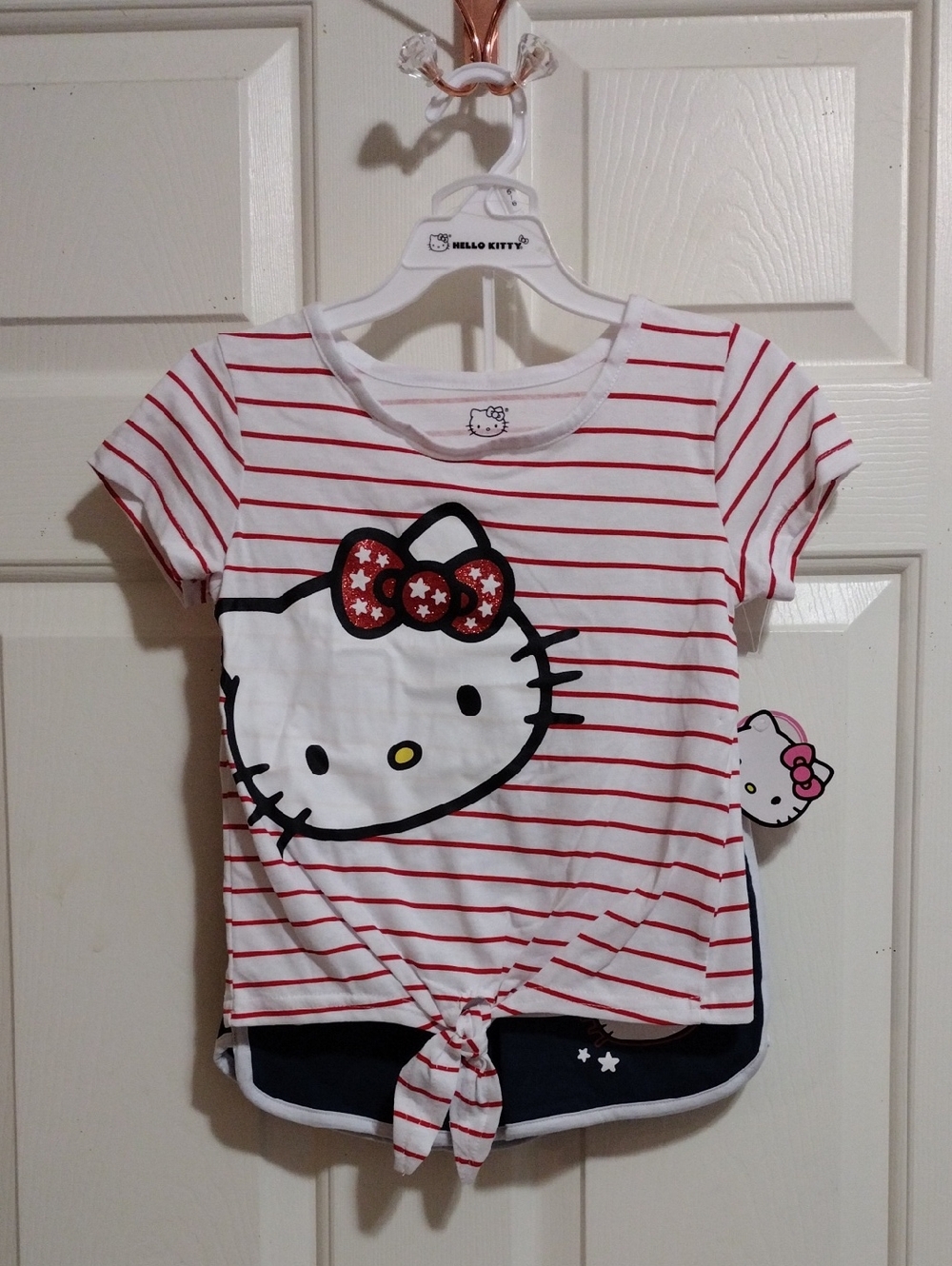 Hello Kitty Striped Short Sleeve & Short Set Girl Size 5/6 🆕